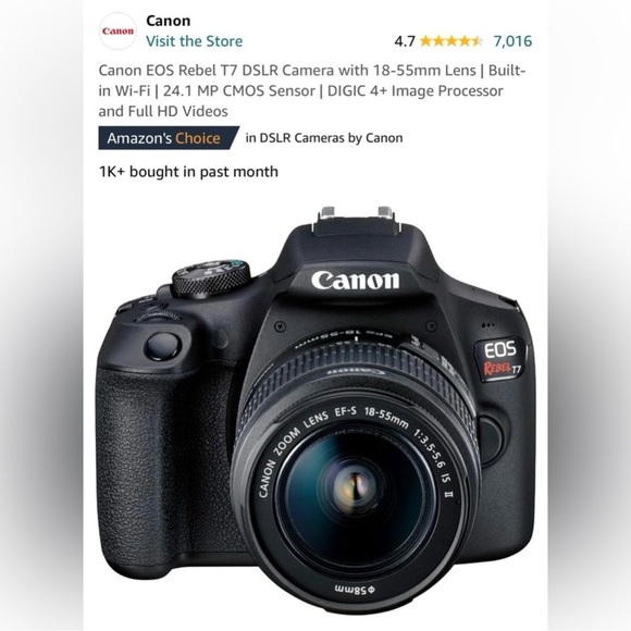 Canon EOS Rebel T7 DSLR Camera with 18-55mm Lens - Picture 3 of 6